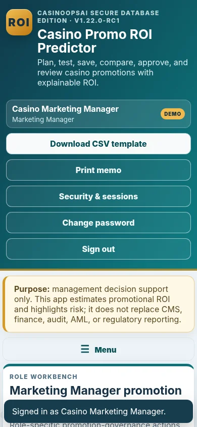 Responsive mobile view of the Casino Promo ROI Predictor dashboard